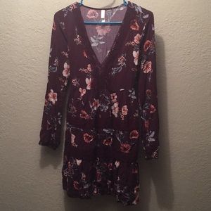 Xhilaration Maroon Floral Dress